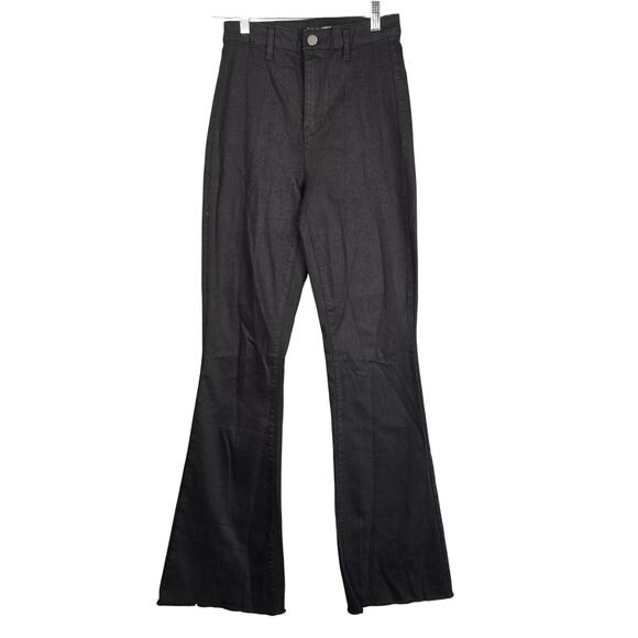 Fashion Nova Jeans Womens 9 Black Valentina High Rise Flare Raw Hem Stretch Boho - Picture 1 of 11